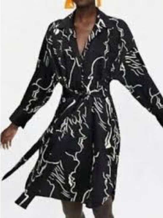 Zara Dresses & Skirts - Zara Black Dress with White Abstract Line Print